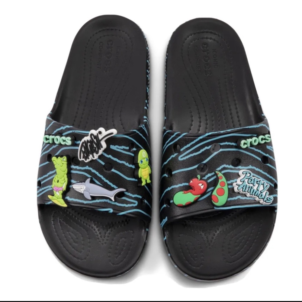 Crocs Classic Slides, Party Animals X Ron English, Zebra Black,  M10 / W12